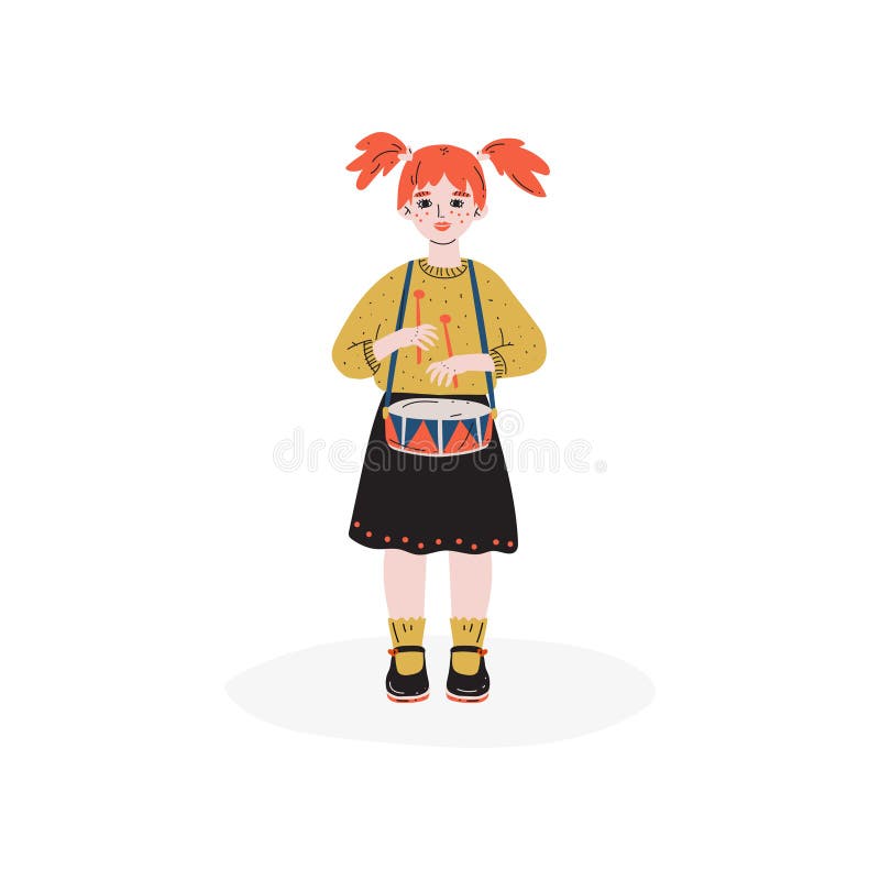 Menina que joga o cilindro, baterista pequeno Kid, passatempo, educação, ilustração criativa do vetor do desenvolvimento infantil ilustração do vetor Menina que joga o cilindro, baterista pequeno Kid, passatempo, educação, ilustração criativa do vetor do desenvolvimento infantil ilustração do vetor