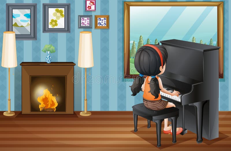 Menina que joga o piano em casa ilustração royalty free Menina que joga o piano em casa ilustração royalty free