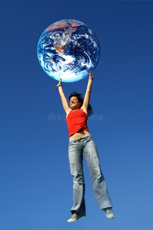 Menina que prende o mundo imagem de stock Menina que prende o mundo imagem de stock