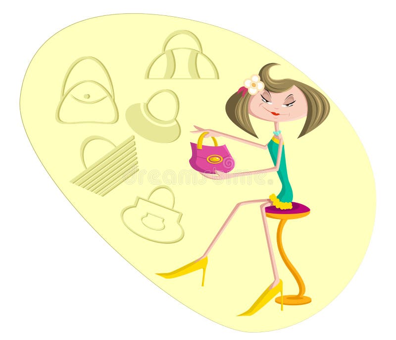Menina que seleciona a bolsa ao comprar ilustração royalty free Menina que seleciona a bolsa ao comprar ilustração royalty free