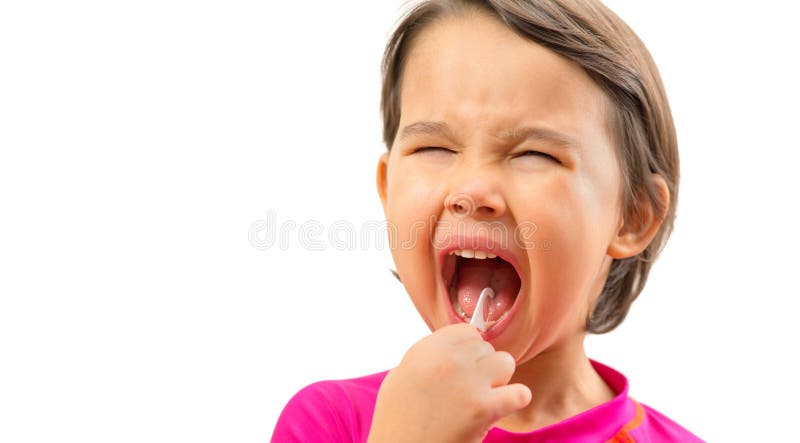 Menina que usa o palito para limpar sobre seus dentes foto de stock royalty free Menina que usa o palito para limpar sobre seus dentes foto de stock royalty free