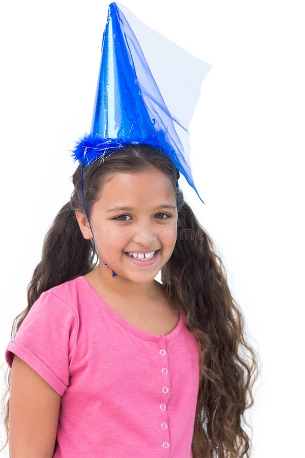 Menina que veste o chapéu azul para um partido fotos de stock Menina que veste o chapéu azul para um partido fotos de stock