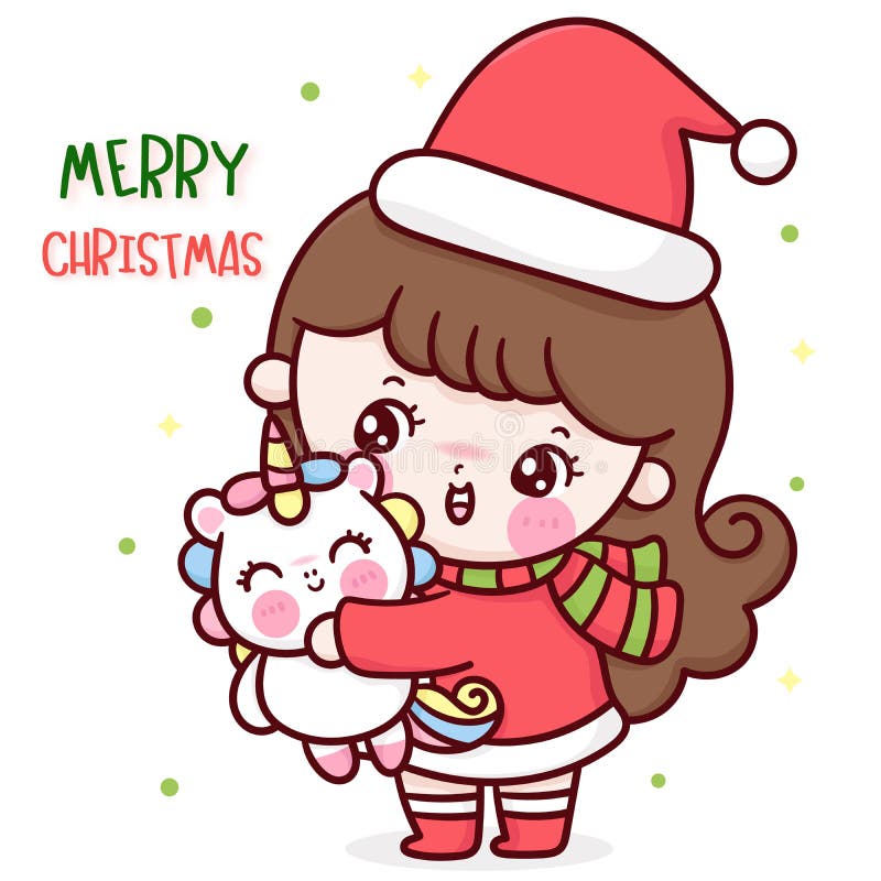 Feliz Natal, ilustração de desenho animado de Kawaii Chibi