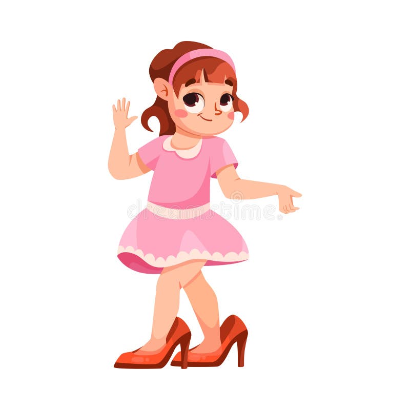 A menina se veste como adulta usando uma ilustração vetorial de roupas de tamanho excessivo ilustração royalty free