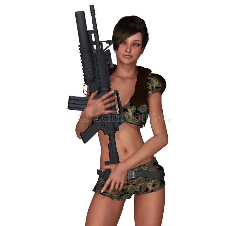 Menina 'sexy' do exército com a metralhadora m16 ilustração do vetor Menina 'sexy' do exército com a metralhadora m16 ilustração do vetor