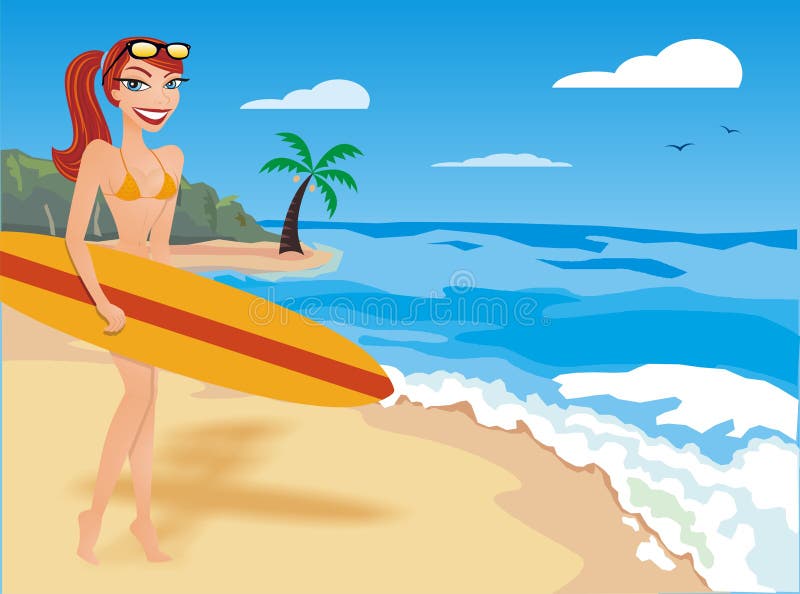 Rapariga Surfista ilustração do vetor