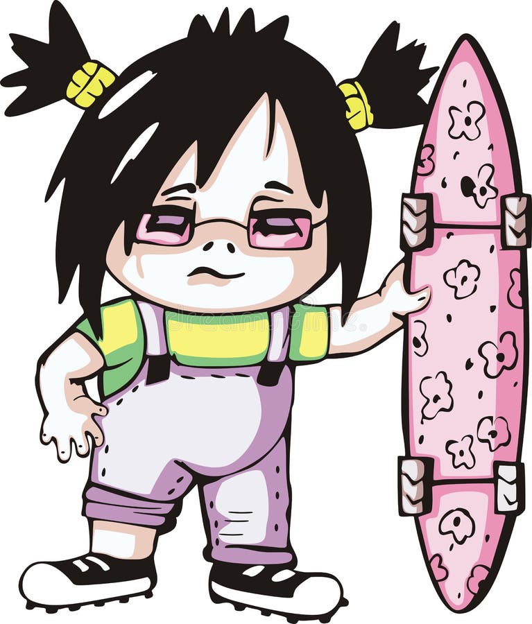 Menina surpreendente com skate ilustração royalty free Menina surpreendente com skate ilustração royalty free