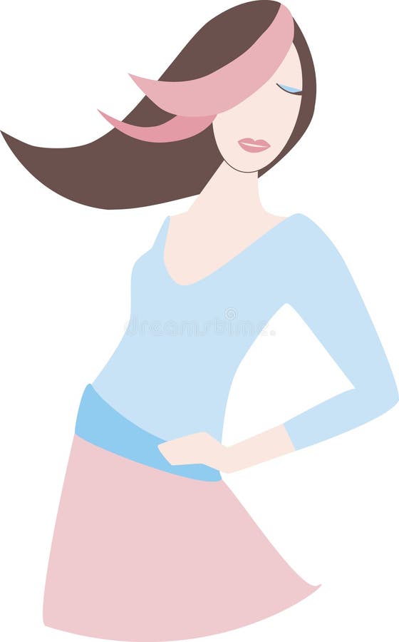 Illustration of brunette girl with pink highlights posing in the wind. Illustration of brunette girl with pink highlights posing in the wind.