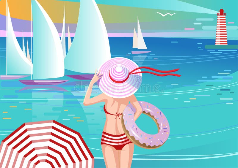 Menina à moda em iate de observação do chapéu ilustração do vetor Menina à moda em iate de observação do chapéu ilustração do vetor