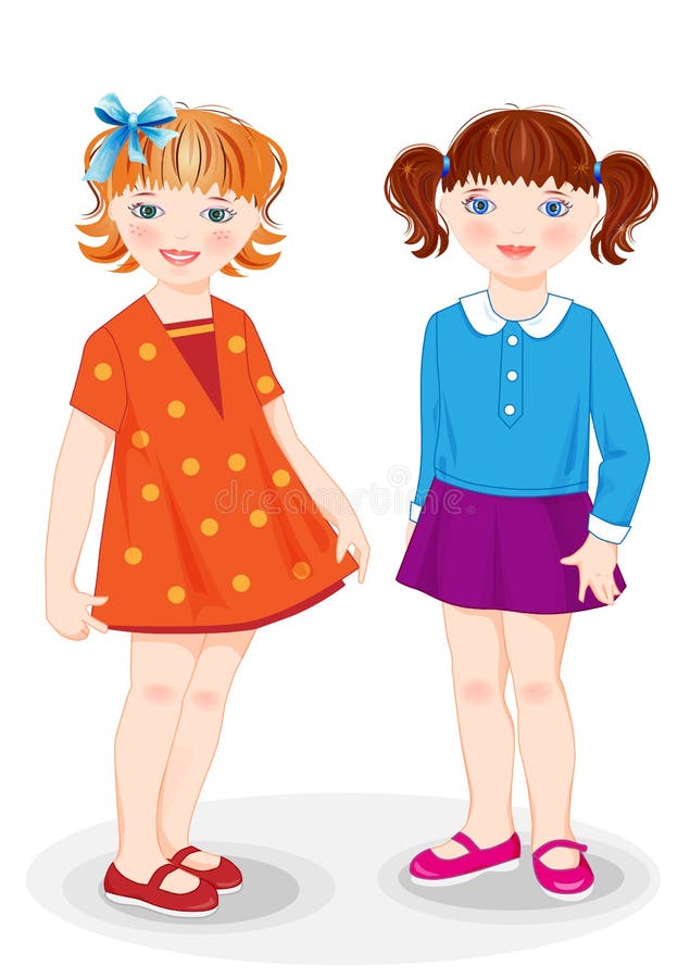 Meninas dos desenhos animados da moda. ilustração de clipart