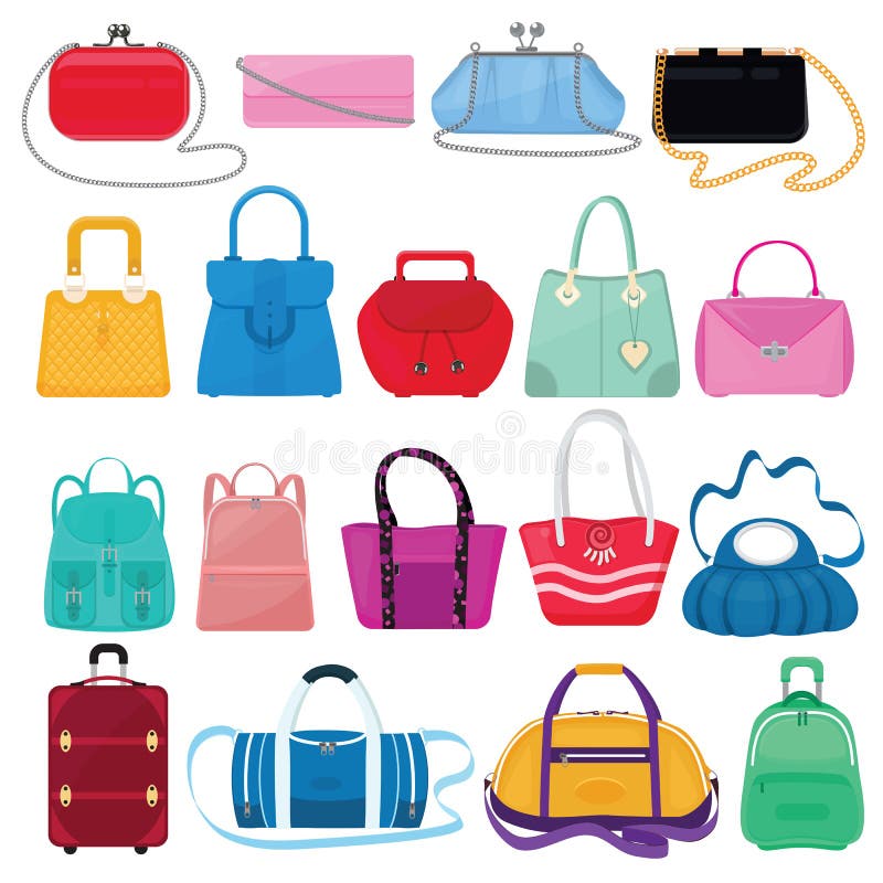 Meninas bolsa ou bolsa e saco de compras ou embreagem do vetor do saco da mulher do grupo entufado da ilustração da loja da forma ilustração do vetor Meninas bolsa ou bolsa e saco de compras ou embreagem do vetor do saco da mulher do grupo entufado da ilustração da loja da forma ilustração do vetor