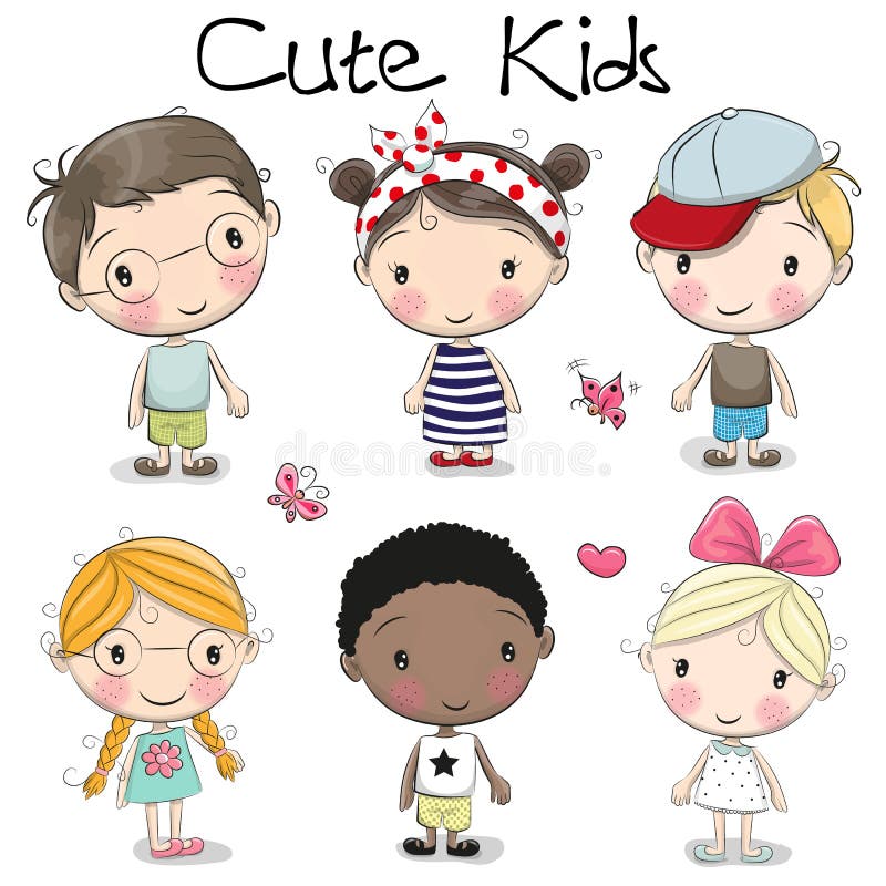 Meninas bonitos e meninos dos desenhos animados ilustração stock Meninas bonitos e meninos dos desenhos animados ilustração stock