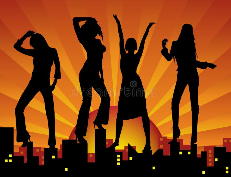 Meninas de dança na cidade ilustração do vetor Meninas de dança na cidade ilustração do vetor