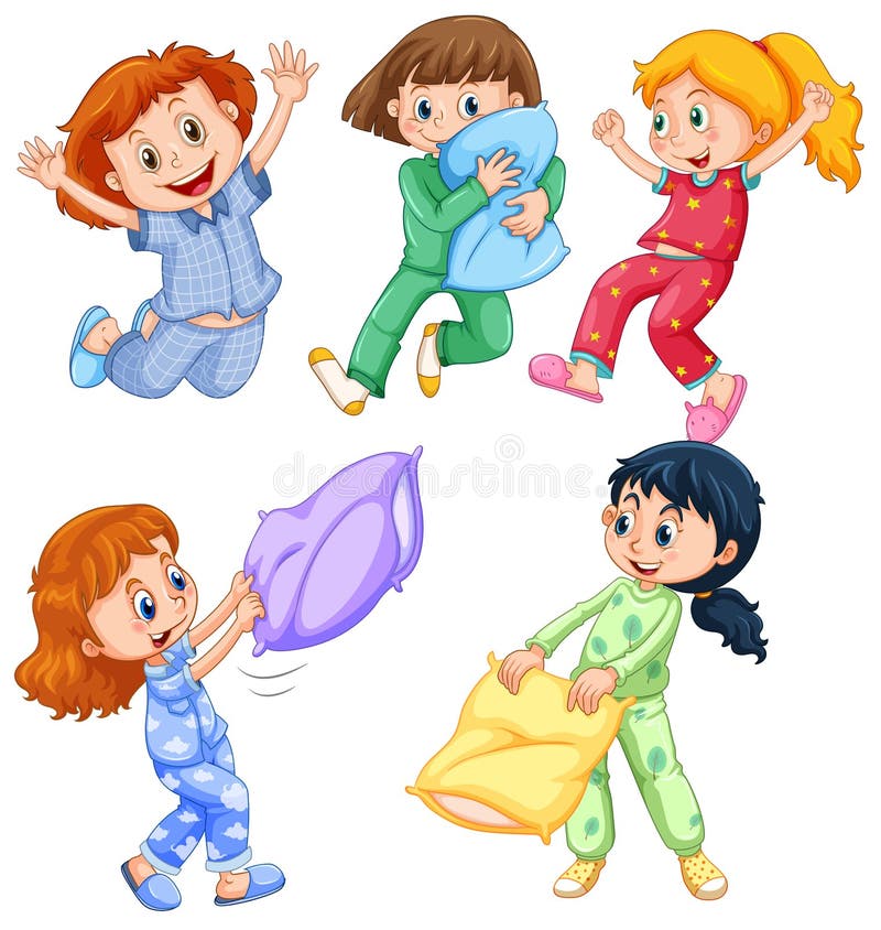 Meninas nos pijamas no partido de descanso ilustração do vetor Meninas nos pijamas no partido de descanso ilustração do vetor