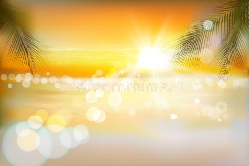 Mening van een tropisch strand Zonsopgang Vector illustratie stock illustratie Mening van een tropisch strand Zonsopgang Vector illustratie stock illustratie