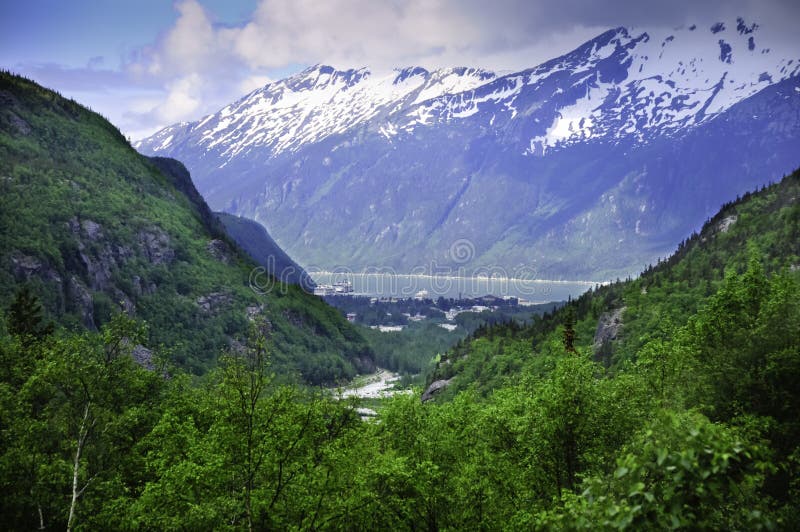 Mening van Skagway Alaska stock afbeeldingen Mening van Skagway Alaska stock afbeeldingen