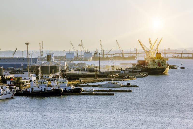 Tunisia.Tunisia.May 25, 2017.Views of the surrounding area and the port of La Gullet in Tunisia at sunset. Tunisia.Tunisia.May 25, 2017.Views of the surrounding area and the port of La Gullet in Tunisia at sunset