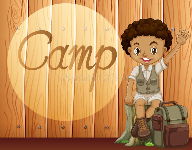 Menino afro-americano no equipamento de acampamento ilustração royalty free Menino afro-americano no equipamento de acampamento ilustração royalty free