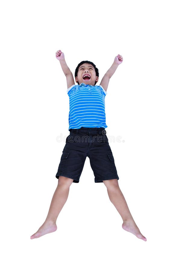 Menino asiático feliz que sorri e que salta, isolado no backgroun branco fotografia de stock royalty free Menino asiático feliz que sorri e que salta, isolado no backgroun branco fotografia de stock royalty free