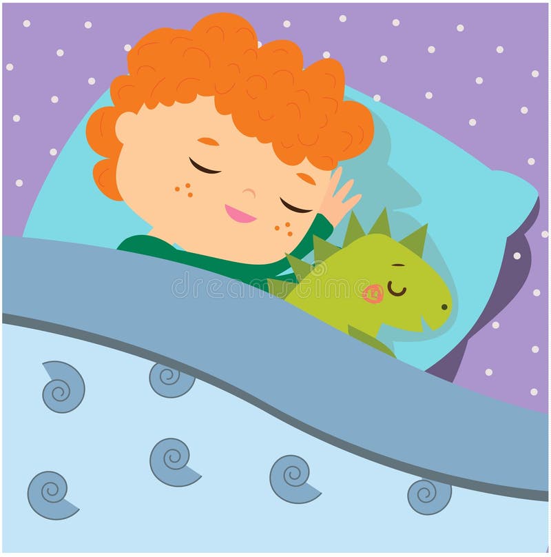 Menino Bonito Que Dorme Com Brinquedo De Dino Criança Dos Desenhos Animados  Na Cama Que Tem Sonhos Doces Horas De Dormir Do Bebê Ilustração do Vetor -  Ilustração de amigos, fofofo: 135487526