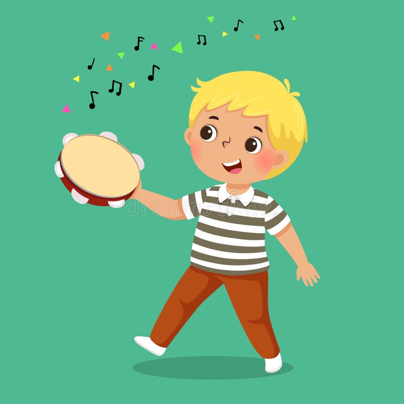 Menino bonito que joga o pandeiro no fundo verde ilustração royalty free Menino bonito que joga o pandeiro no fundo verde ilustração royalty free