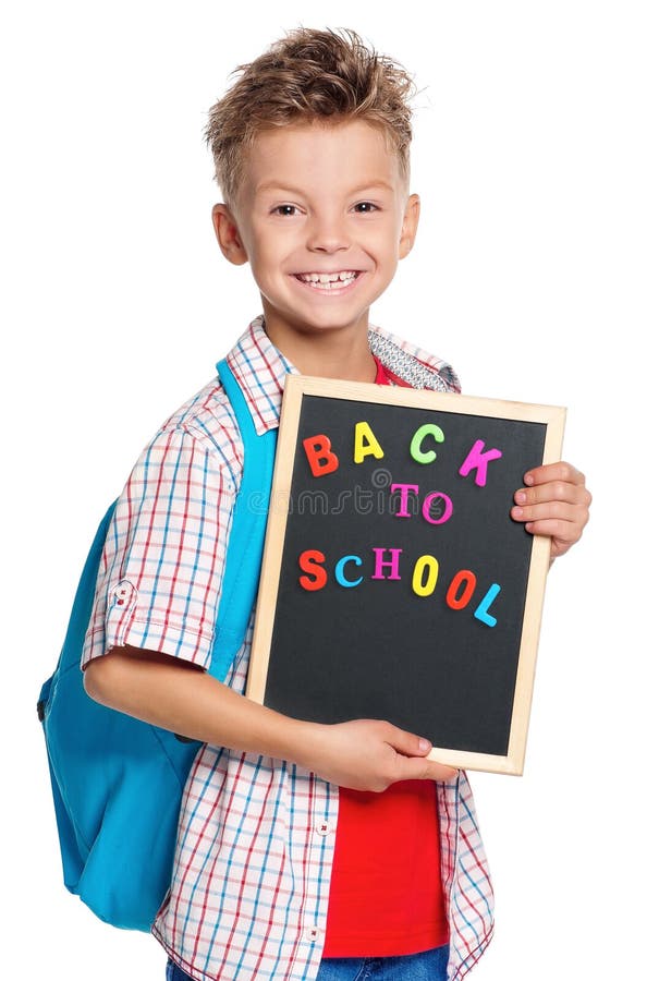 Menino com quadro-negro pequeno - de volta à escola foto de stock royalty free Menino com quadro-negro pequeno - de volta à escola foto de stock royalty free