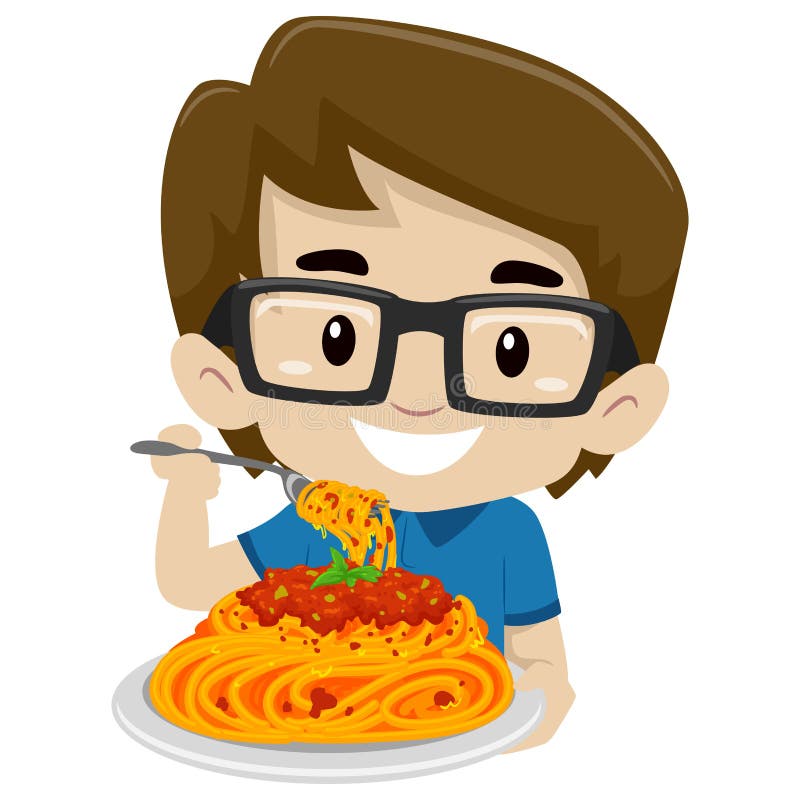 Menino da criança que come os espaguetes ilustração royalty free Menino da criança que come os espaguetes ilustração royalty free