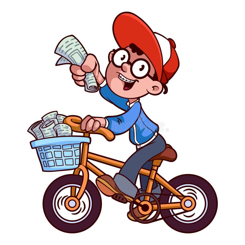 Menino de papel dos desenhos animados pela bicicleta ilustração stock Menino de papel dos desenhos animados pela bicicleta ilustração stock