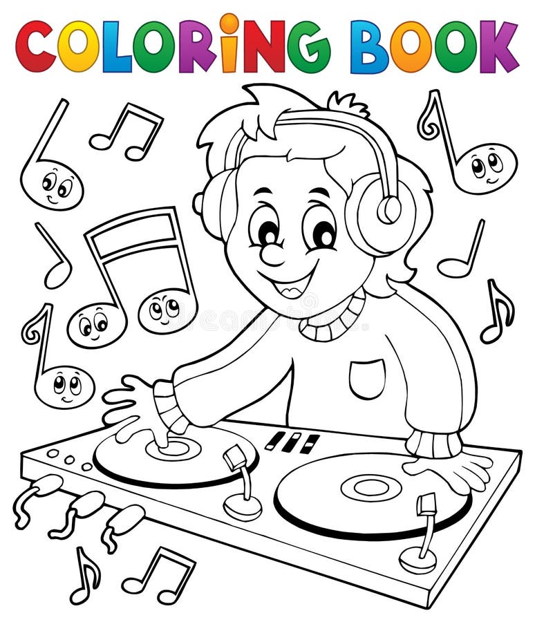 Menino do DJ do livro para colorir ilustração stock Menino do DJ do livro para colorir ilustração stock