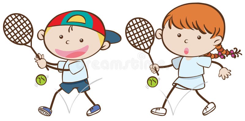 Menino e menina com raquetes de tênis ilustração royalty free Menino e menina com raquetes de tênis ilustração royalty free