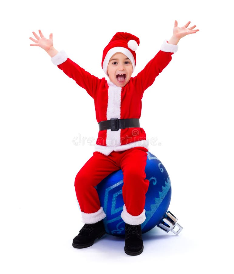 Menino feliz de Santa Claus no ornamento foto de stock royalty free Menino feliz de Santa Claus no ornamento foto de stock royalty free