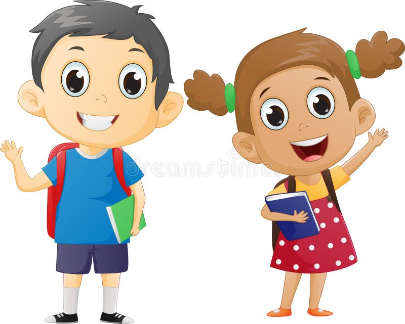 Menino feliz e menina prontos para ir para trás à escola ilustração do vetor Menino feliz e menina prontos para ir para trás à escola ilustração do vetor