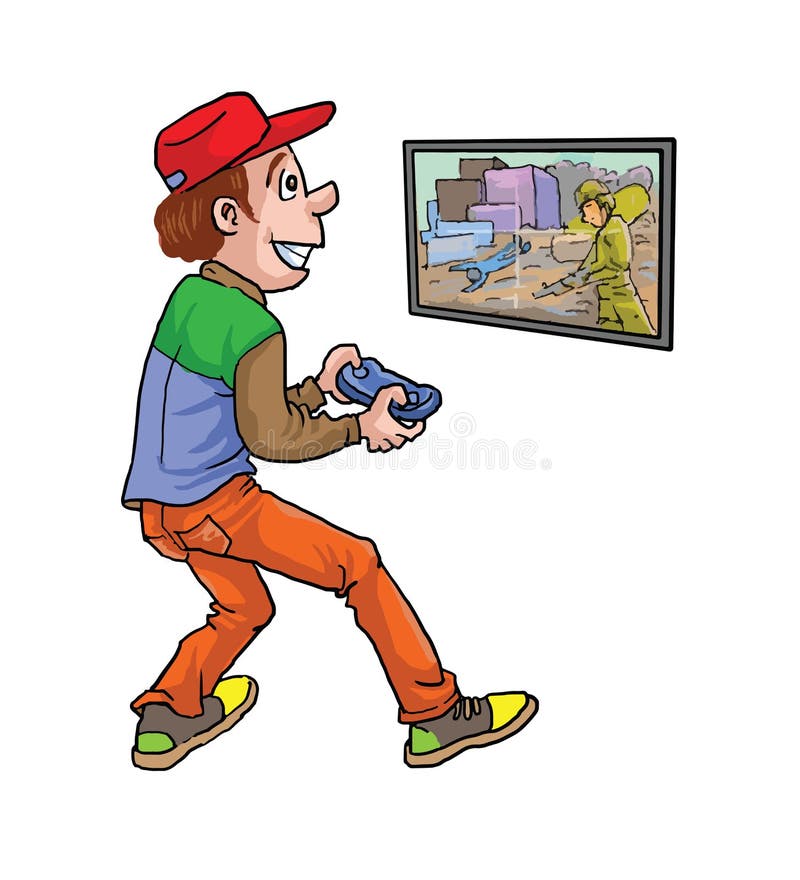 Menino Gosta De Jogar Videogame Ilustração Stock - Ilustração de