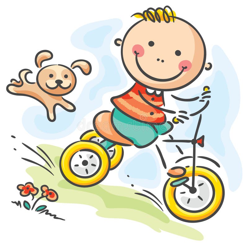Menino que monta seu triciclo ilustração stock Menino que monta seu triciclo ilustração stock