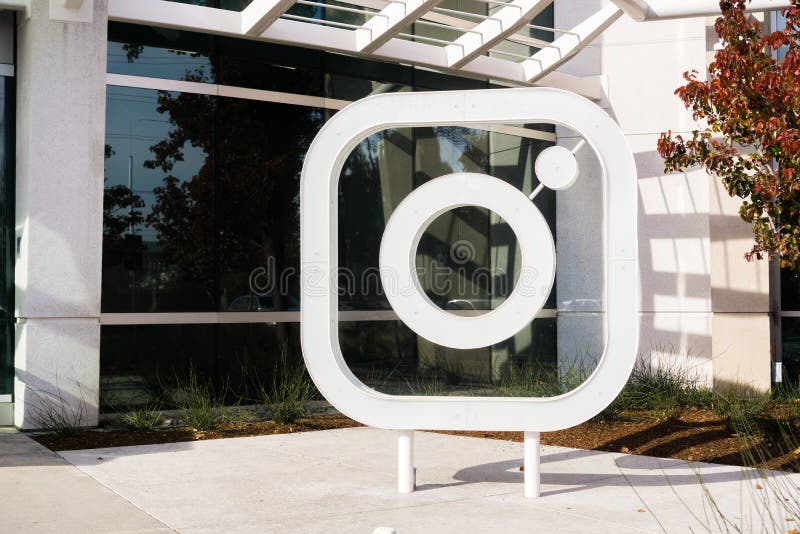 Menlo Park / CA / USA - Instagram logo in front of the offices located in Silicon Valley; Instagram is owned by Facebook
