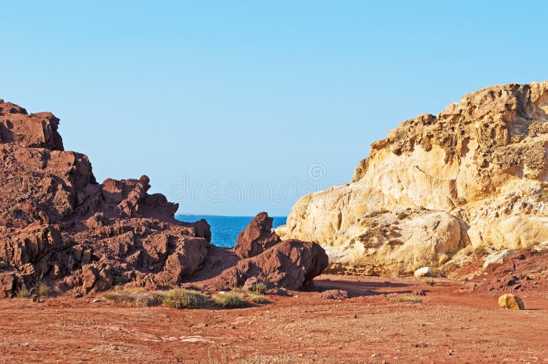 Menorca, Balearic Islands, Spain, Cala Pregonda, Mediterranean Sea, beach, martian, landscape, red, Mars