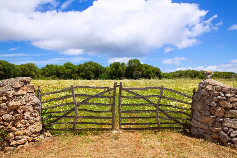 Menorca traditional wooden gate in spring at Balearic royalty free stock photography