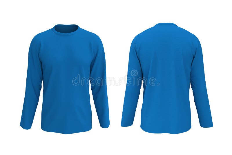 Mens blue longtuve tshirt mockup w widokach z przodu i z tyłu prezentacja projektowa do druku ilustracji 3d 3d