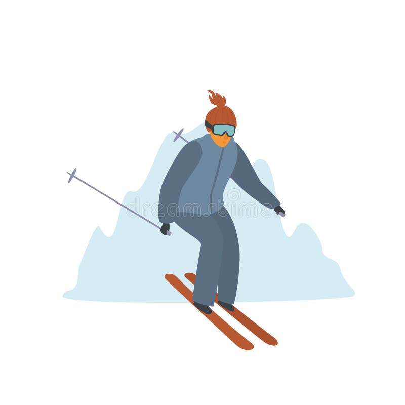 Mens die bergaf bij de geïsoleerde vectorillustratie van de winterbergen toevlucht ski?en stock illustratie Mens die bergaf bij de geïsoleerde vectorillustratie van de winterbergen toevlucht ski?en stock illustratie