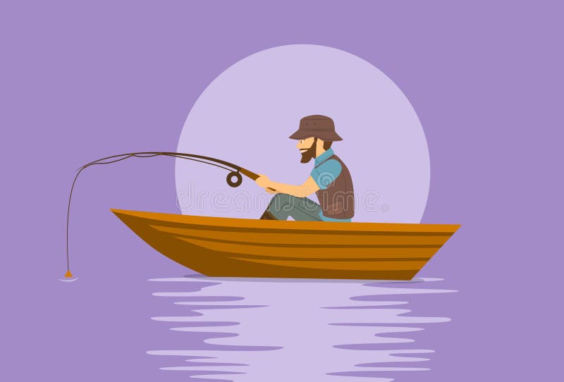 Man fishing on boat on a lake cartoon vector illustration. Man fishing on boat on a lake cartoon vector illustration