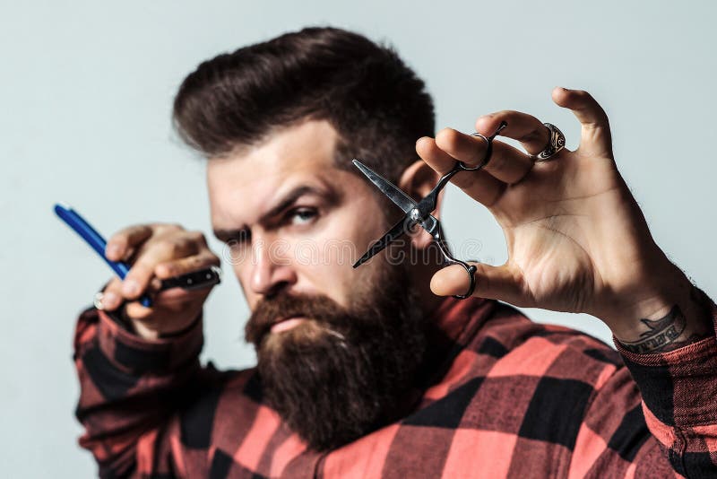 Mens Haircut. Bearded Style, Fashion. Barber Shop. Stylish Barber with  Professional Tools Stock Photo - Image of people, background: 176377744