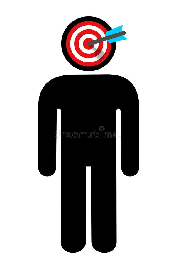 Human with target over the head - Man being killed and assassinated. Vector illustration isolated on white. Human with target over the head - Man being killed and assassinated. Vector illustration isolated on white