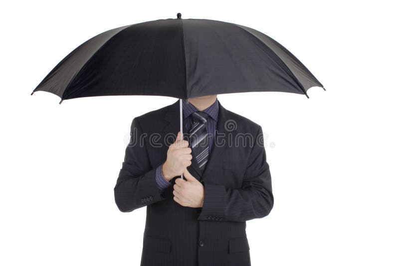 Man with an umbrella against white background. Man with an umbrella against white background