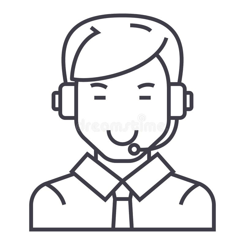 Mens met pictogram van de hoofdtelefoon het vectorlijn, teken, illustratie op achtergrond, editable slagen vector illustratie Mens met pictogram van de hoofdtelefoon het vectorlijn, teken, illustratie op achtergrond, editable slagen vector illustratie