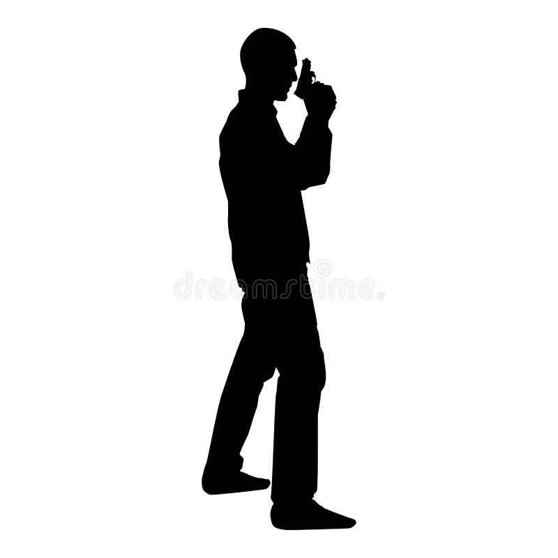 Mens met van het het conceptenpictogram van het kanongevaar van de de kleuren vectorillustratie zwart vlak de stijlbeeld vector illustratie Mens met van het het conceptenpictogram van het kanongevaar van de de kleuren vectorillustratie zwart vlak de stijlbeeld vector illustratie