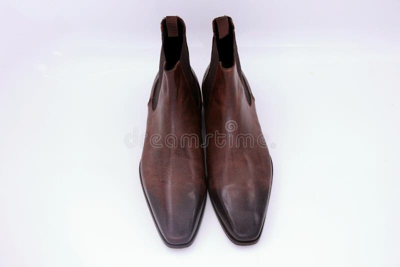 Mens Modern Brown Leather Ankle Boots Shoes Stock Photo - Image of shoe ...