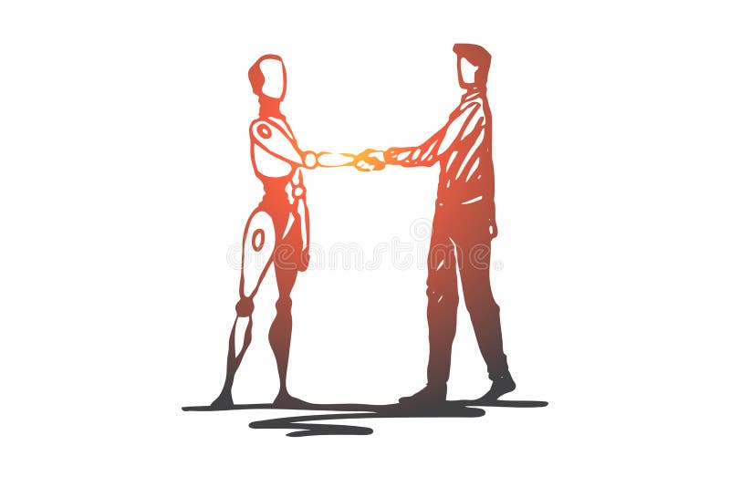 Mens, robot, toekomst, machine, technologieconcept Hand getrokken ge?soleerde vector vector illustratie Mens, robot, toekomst, machine, technologieconcept Hand getrokken ge?soleerde vector vector illustratie