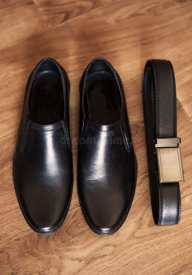 348 Mens Set Black Leather Shoes Belt Stock Photos Free & Royalty