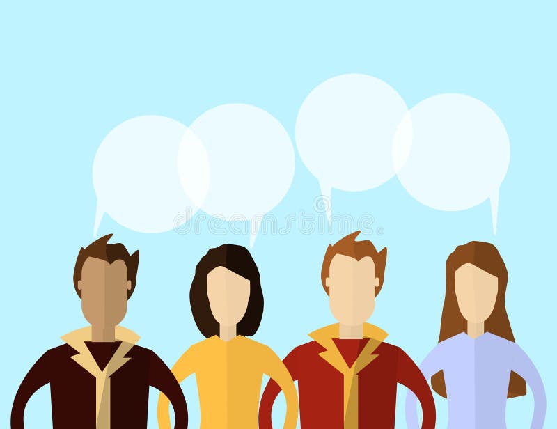 Mens and Women with Speech Bubbles. Communication and People Connection Concept Flat Design.