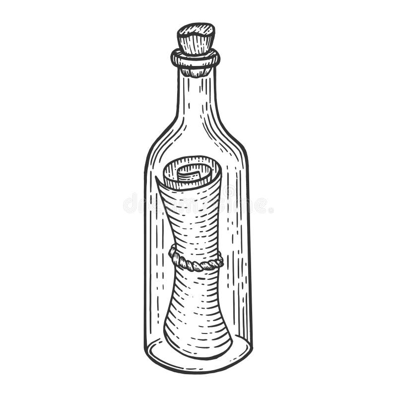 Mensaje en vector del grabado del bosquejo de la botella